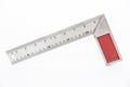 Iron ruler with angle bar, set square, isolated on a white background Royalty Free Stock Photo