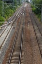 Iron rusty train railway detail dark stones Royalty Free Stock Photo