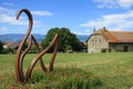 Iron Sculture in the medieval village of Nernier, Haute-savoie France.