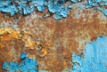 Iron sheet surface with rust stains and old painting on it Royalty Free Stock Photo