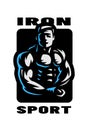 Iron sport. Bodybuilding. Athlete silhouette logo, emblem. Vector illustration.