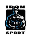 Iron sport. Bodybuilding. Athlete silhouette logo, emblem. Vector illustration.