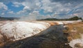 Iron Spring Creek and Cliff Geyser in Black Sand Geyser Basin in Yellowstone National Park in Wyoming USA Royalty Free Stock Photo