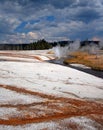 Iron Spring Creek flowing past Cliff Geyser in Black Sand Geyser Basin in Yellowstone National Park in Wyoming USA Royalty Free Stock Photo