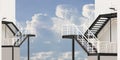 Iron stairs painted in black and white color . geometric shape pattern on blue sky white cloud nature background Royalty Free Stock Photo