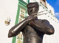 Iron statue of the character Wolverine from X-Men near wall of Kremlin in Izmailovo