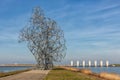Iron statue of man on dam in Lelystad, The Netherlands