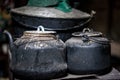 Iron stove on wood, life of the Eskimo of Alaska Royalty Free Stock Photo