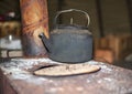 Iron stove on wood, life of the Eskimo of Alaska Royalty Free Stock Photo