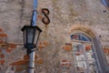 Iron Street Lantern.Old wall background. Lantern and window. Royalty Free Stock Photo