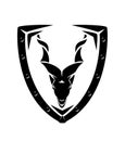 Markhor mountain goat head and security shield black and white vector design