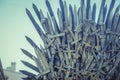 Iron throne made with swords, fantasy scene or stage. Recreation