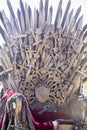 Iron throne made with swords, fantasy scene or stage. Recreation