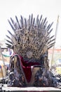 Iron throne made with swords, fantasy scene or stage. Recreation