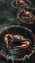Iron traps cage with Red king crabs in the water, catching crabs from a ship Royalty Free Stock Photo