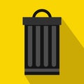 Iron trash can icon, flat style