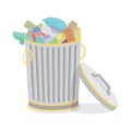 Iron Trash Cans Filed with Garbage Vector Illustration