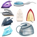 Iron vector ironing electric household appliance of laundry housework 3d realistic illustration irony housekeeping set