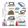 Iron vector ironing electric household appliance steamer of laundry housework illustration irony housekeeping set of hot