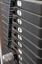 Iron weights on exercise machine,vertical composit