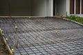 Iron wire mesh for concreting floors of driveway close up