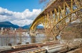 Iron Workers Memorial Bridge, Vancouver, British Columbia, Canada. View of an Industrial Site and Second Narrows Bridge Royalty Free Stock Photo