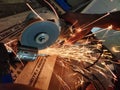 Iron working,fire from iron cutting Royalty Free Stock Photo