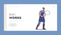 Iron Works Landing Page Template. Forgery Craftsmanship with Professional Heavy Equipment. Blacksmith Working with Metal