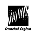 Ironclad legion text in black with white brushstrokes in black rectangle logo on white background Royalty Free Stock Photo