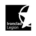 Ironclad legion text in white with half star in ring in black rectangle logo on white background Royalty Free Stock Photo