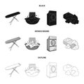 Ironing board and other accessories. Dry cleaning set collection icons in black,monochrome,outline style vector symbol