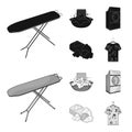 Ironing board and other accessories. Dry cleaning set collection icons in black,monochrome style vector symbol stock