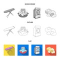 Ironing board and other accessories. Dry cleaning set collection icons in flat,outline,monochrome style vector symbol