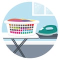 Ironing clothes. House cleaning services icon II.