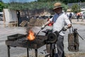 Ironworker working iron on a display