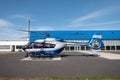 Irport Magdeburg-City an Airbus state Police Helicopter H145 is parked in front of hangar, ready for a mission Royalty Free Stock Photo