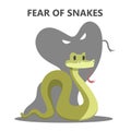 Irrational fear of snake. Danger from animal