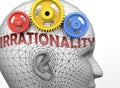 Irrationality and human mind - pictured as word Irrationality inside a head to symbolize relation between Irrationality and the Royalty Free Stock Photo