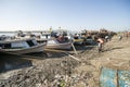 The Irrawaddy River docks at Yangon, Myanmar with people loading and unloading goods Royalty Free Stock Photo