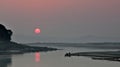 Sunset over the River Irrawaddy in Union of Myanmar Royalty Free Stock Photo