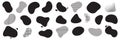 Irregular blobs and organic shape splash or liquid forms, vector abstract pattern background. Halftone monochrome color blend
