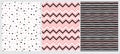 Set of 3 Geometric Seamless Vector Patterns with Chevron, Stripes and Polka Dots.