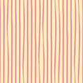 Irregular freehand pink doodle stripes vertical geometric design. Vector seamless pattern on mellow yellow background Royalty Free Stock Photo