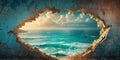 Irregular Hole in Wall Reveals Ocean Seascape Royalty Free Stock Photo