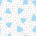 Irregular polka dot and triangles drawn by hand. Modern seamless pattern.