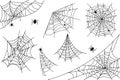 Irregular realistic spider webs in different shapes for Halloween holiday. Collection of cobweb elements for horror Royalty Free Stock Photo