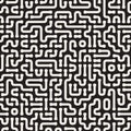 Irregular Rounded Lines Cirquit. Vector Seamless Black and White Pattern. Royalty Free Stock Photo