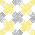 Irregular vector gauze weave effect cross seamless pattern background. Backdrop of yellow grey coarsely woven band aid