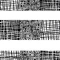 Irregular vector gauze weave effect striped seamless pattern background. Black white backdrop of alternating woven