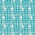 Irregular weave effect vector rectangles seamless pattern background. Backdrop with alternating columns of aqua blue